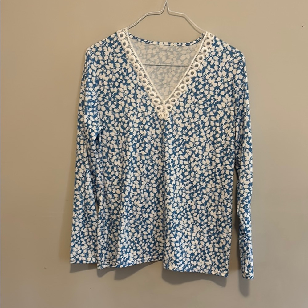Blue and White Women's Top